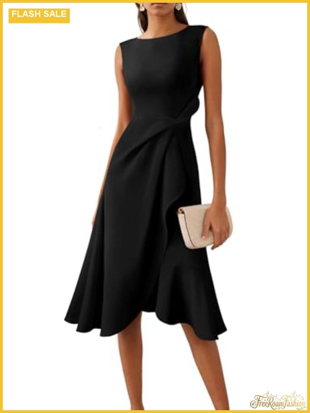Womens Asymmetrical Ruffle Cocktail Wedding Guest A Line Midi Dress